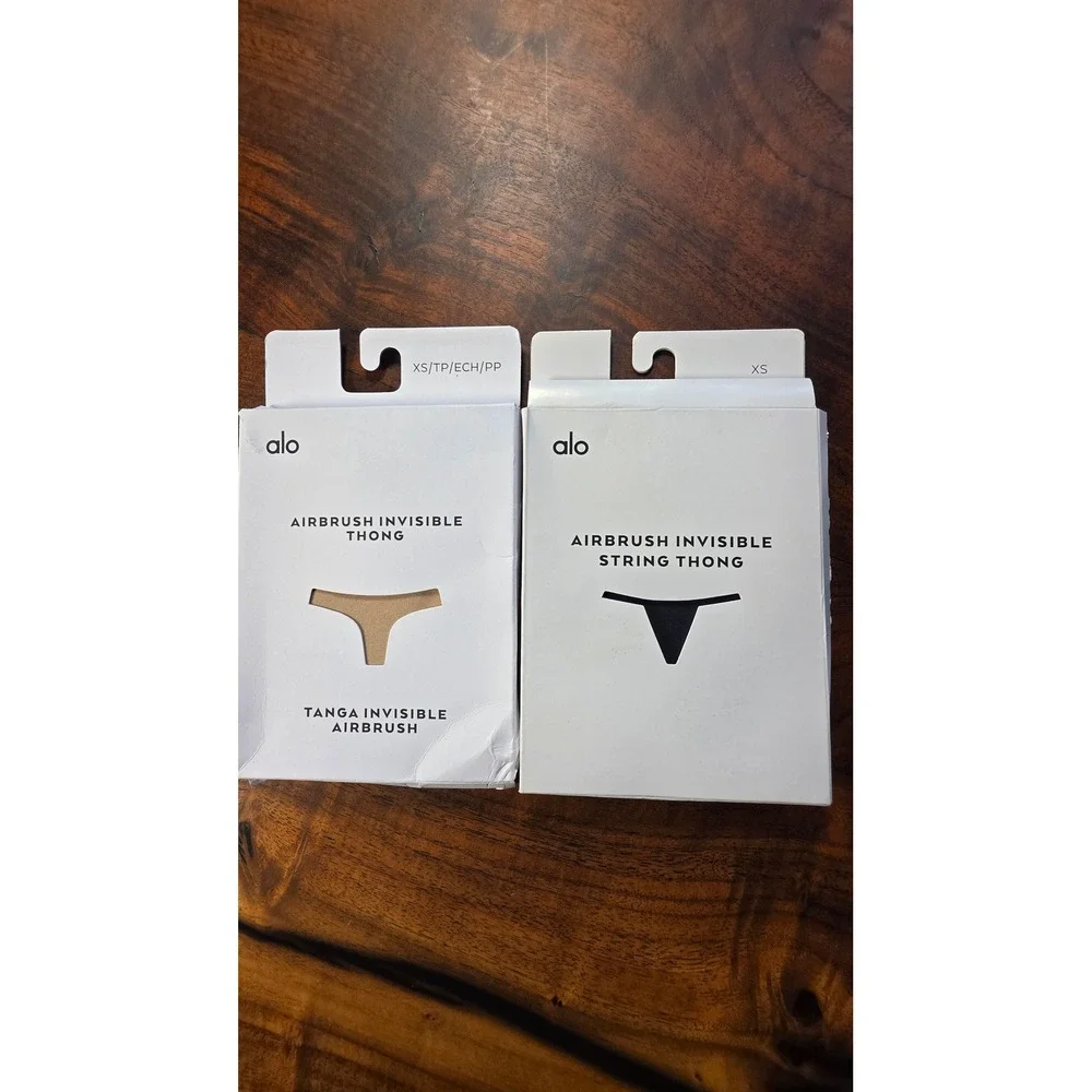Alo Yoga Airbrush Invisible Thong Bundle Champagne and Black Atheleisure